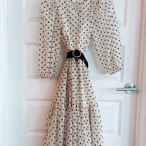 H&M sheer mesh polka dot dress with slip.